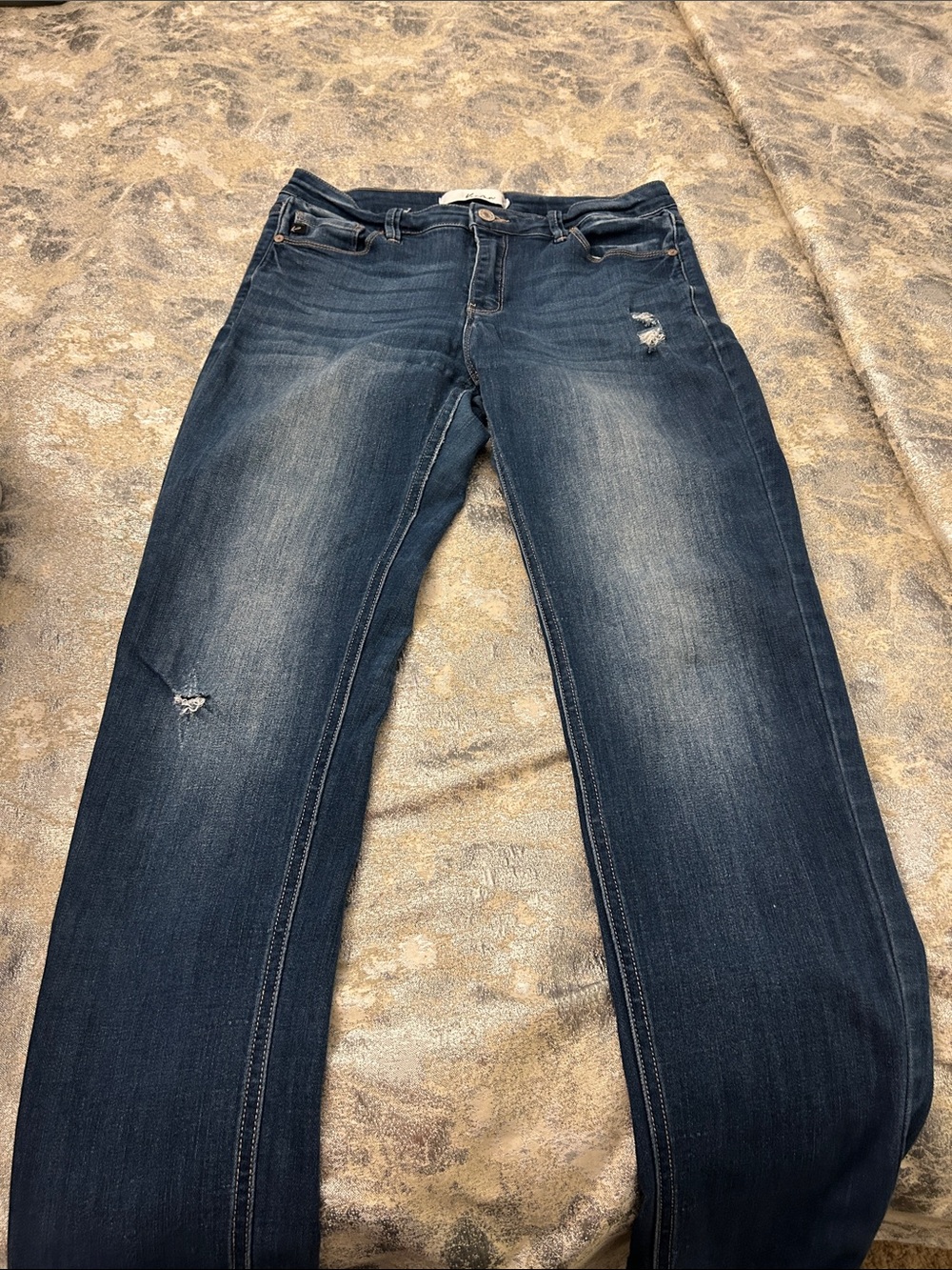 KanCan Dark Blue Straight-Leg Distressed Jeans